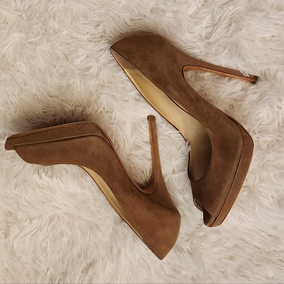 Jimmy Choo tan suede heels open toe - Picture 2 of 5